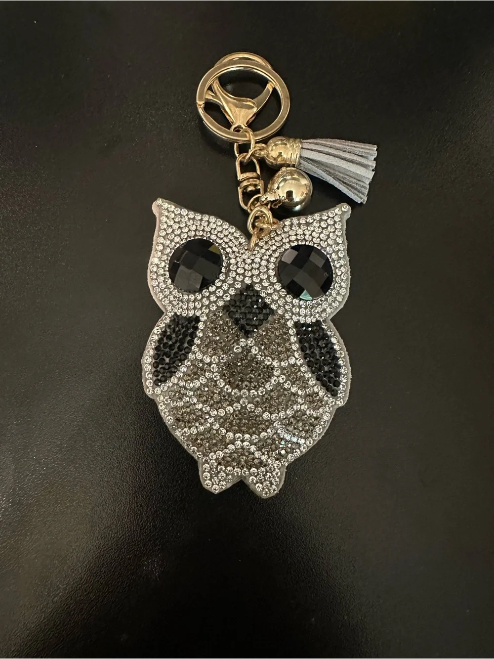 Sparkle Owl Crystal Keychain - Silver and Black (crystals on both sides)